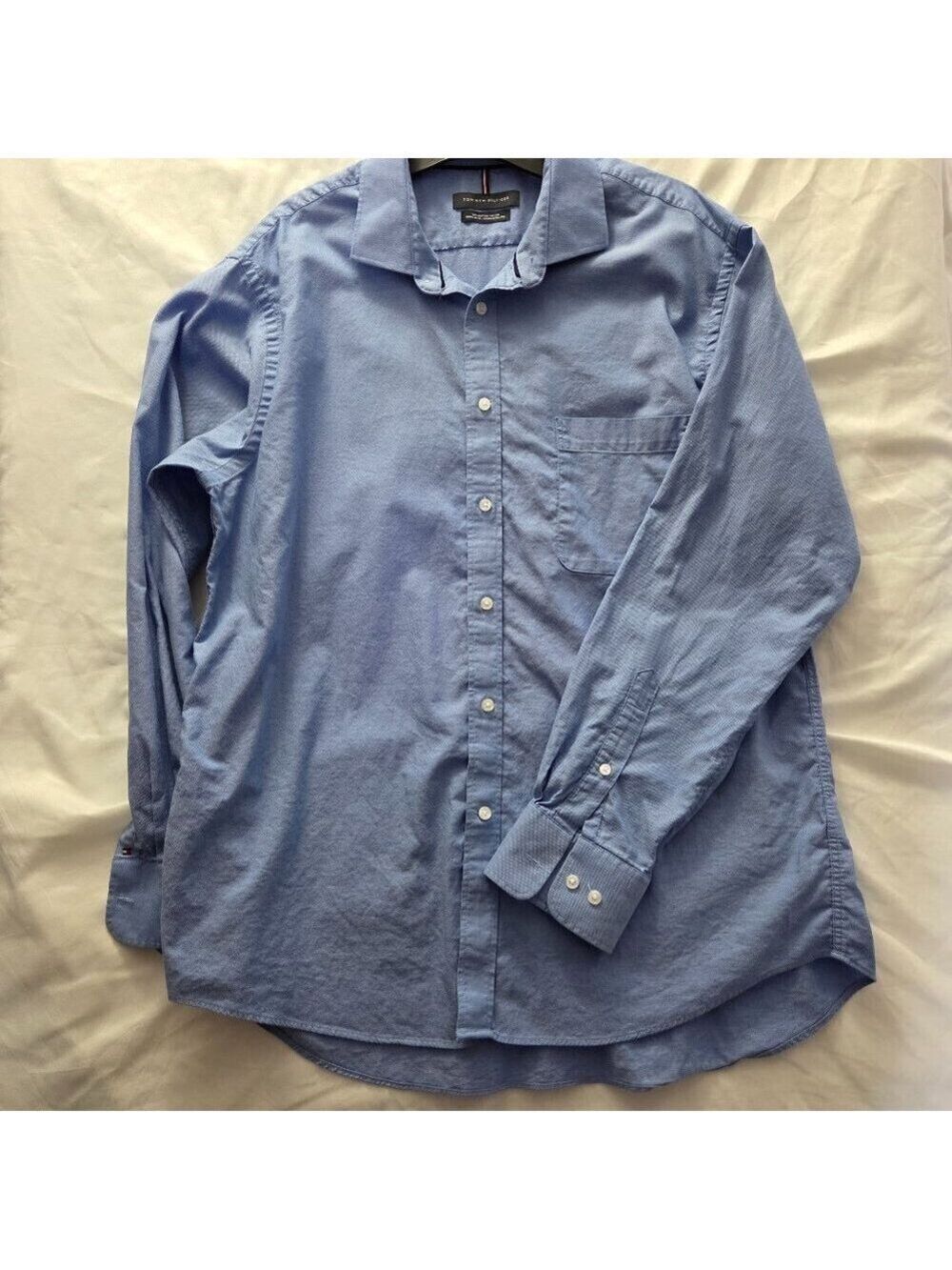TH-Tommy Hilfiger 100% Cotton Oxford Dress Shirt | Blue Regular Fit | L
